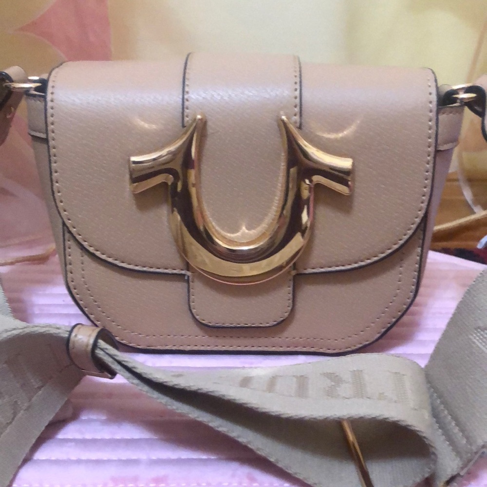 BRAND NEW! TRUE RELIGION BAG!Beige Crossbody Bag with Gold Accents
